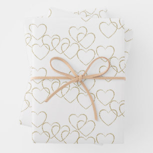 Elegante dekorative Herzklänge Gold und Weiß Geschenkpapier Set