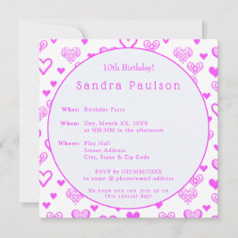Elegante Dekorative Rosa Herzen Geburtstagsparty Einladung