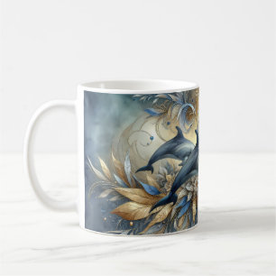 Elegante Delfine mit goldenen floralen Wellen Kaffeetasse