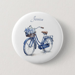 Elegante Delft-Blau-Floral-Fahrrad-Personalisierun Button