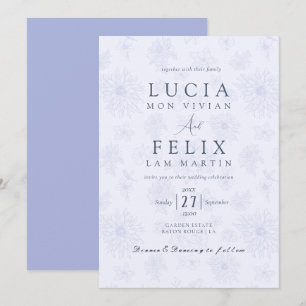 Elegante Delicate Dusty Blue Shadow Blumenhochzeit Einladung