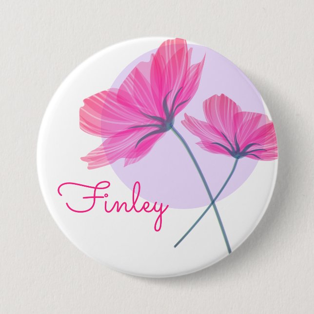 Elegante delikate rosa Blume heißen hellblauen Pun Button (Vorderseite)