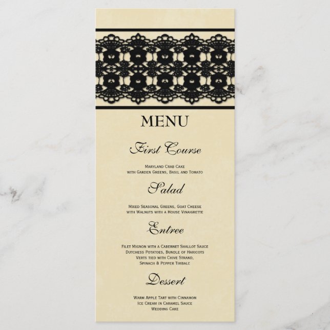Elégante dentelle noire menu de repas de mariage p (Devant)