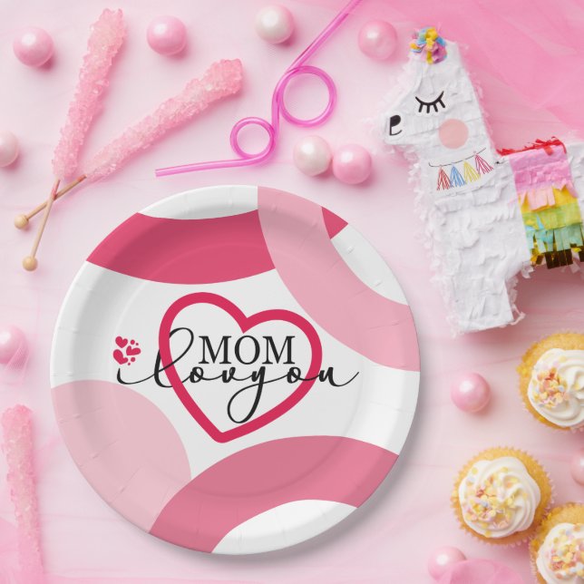 Elegante Design Text Mama I Liebe Sie mit Herz Pappteller (Party)