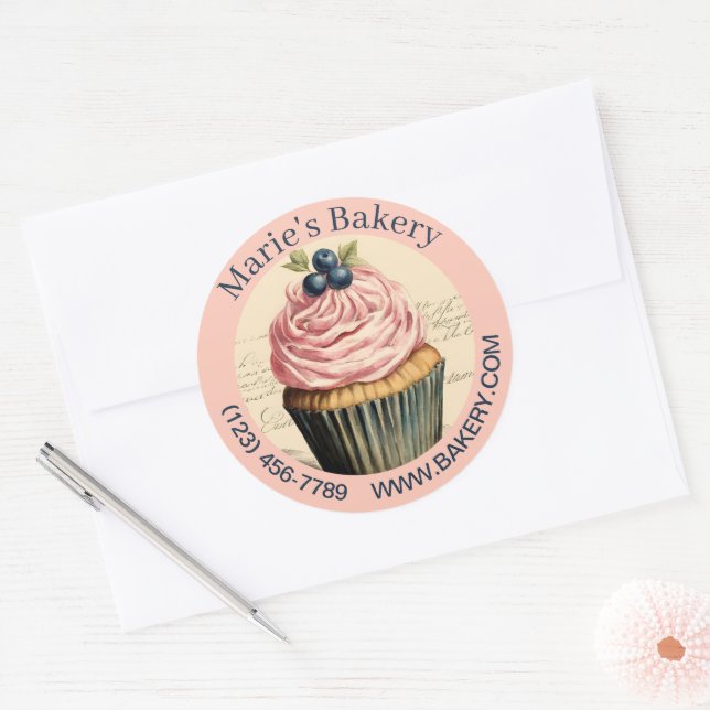 Elegante Dessert Baker Caterer Cupcake Bäckerei Runder Aufkleber (Umschlag)