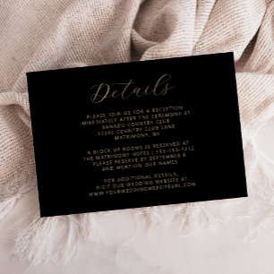 Elegante Details zu Black-Gold-Script-Hochzeiten Begleitkarte
