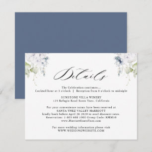 Elegante Details zu Hochzeiten in Weiß und Navy Begleitkarte