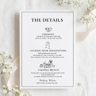 Elegante Details zum Hochzeitswochenende Zeitplan Begleitkarte