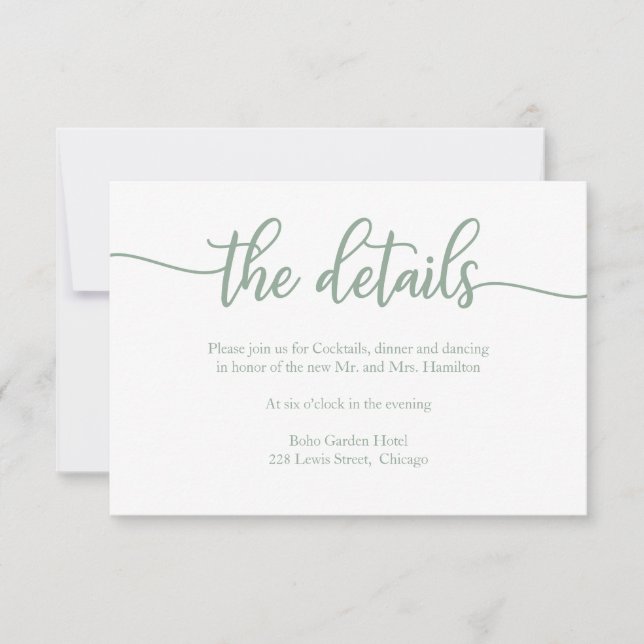 Elegante Details zur Grüne Seite Kalligrafie RSVP Karte (Vorderseite)