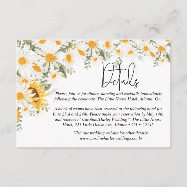 Elegante Details zur Sonnenblume Daisy Wedding Begleitkarte (Vorderseite)