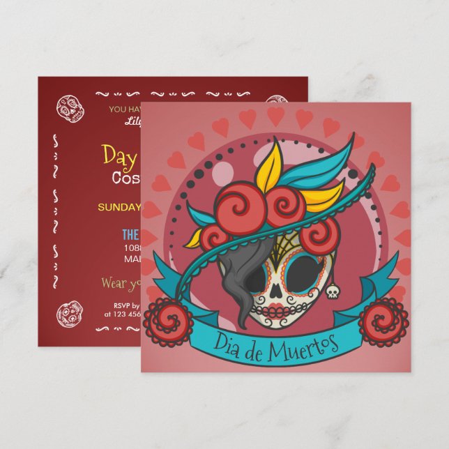 Elegante Dia de los Muertos Frische Pasta machen Einladung (Vorne/Hinten)