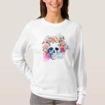 Elegante Dia de los Muertos Shirt Floral Skull