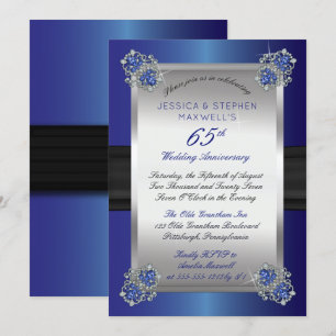 Elegante Diamanten   Blaues Spinell 65. Jubiläum Einladung