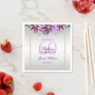 Elegante Diamanten & Blumen Geburtstag Serviette