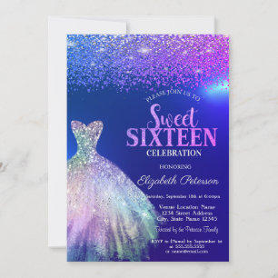 Elegante Diamanten, Kleid Blau Sweet 16 Einladung