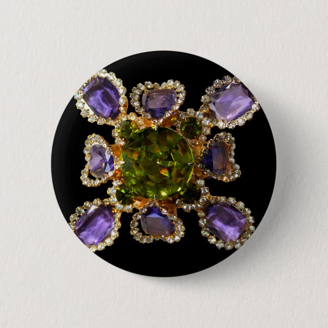 Elegante Diamanten lila Grünsteine Button (Vorderseite)