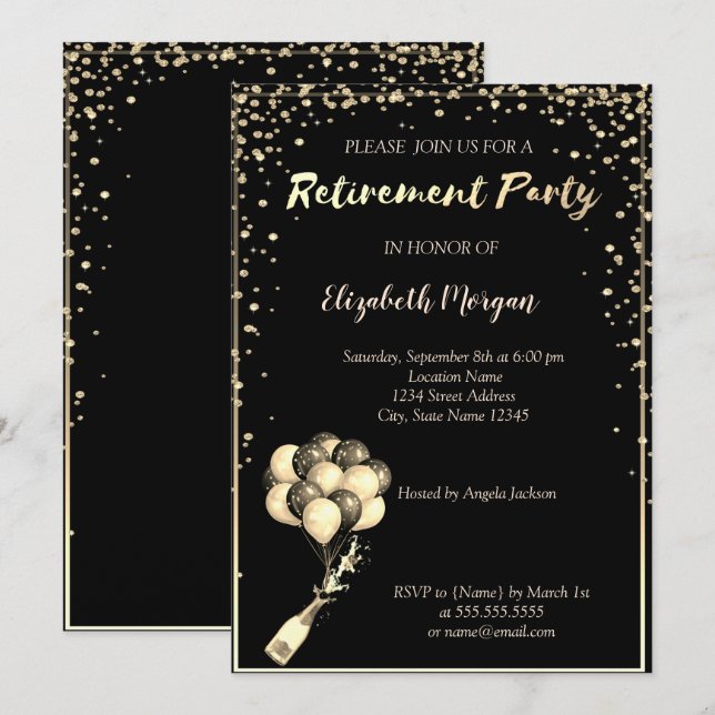 Elegante Diamantenrahmen, Ballons, Party für die A Einladung (Vorne/Hinten)