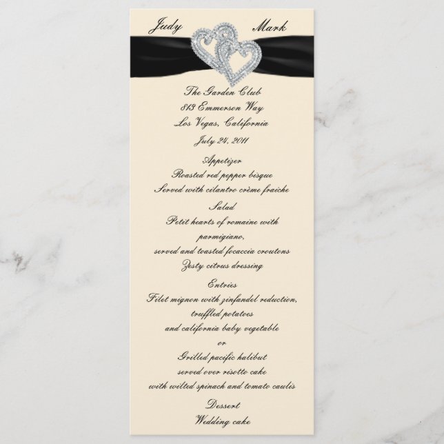 Elegante Diamond Black Ribbon Menu Card Menükarte (Vorderseite)