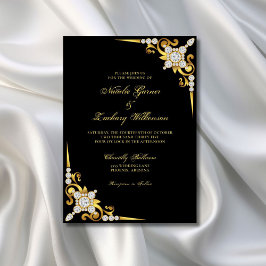 Elegante Diamond Gold Black Wedding Einladung