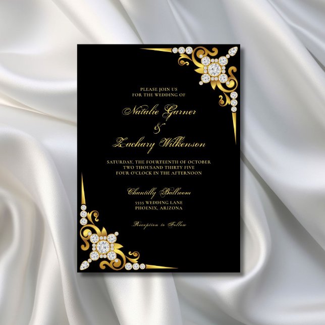 Elegante Diamond Gold Black Wedding Einladung (Von Creator hochgeladen)