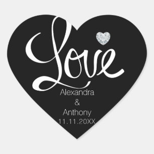 Elegante Diamond Heart LIEBE Black Wedding Siegel Herz-Aufkleber