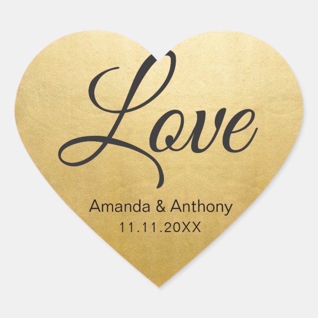 Elegante Diamond Heart LIEBE Goldene Foil Wedding  Herz-Aufkleber (Vorderseite)