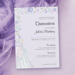 Elegante Diamond Princess Quinceanera und Messe Einladung