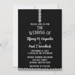 Elegante Diamond String Black & White Wedding Einladung