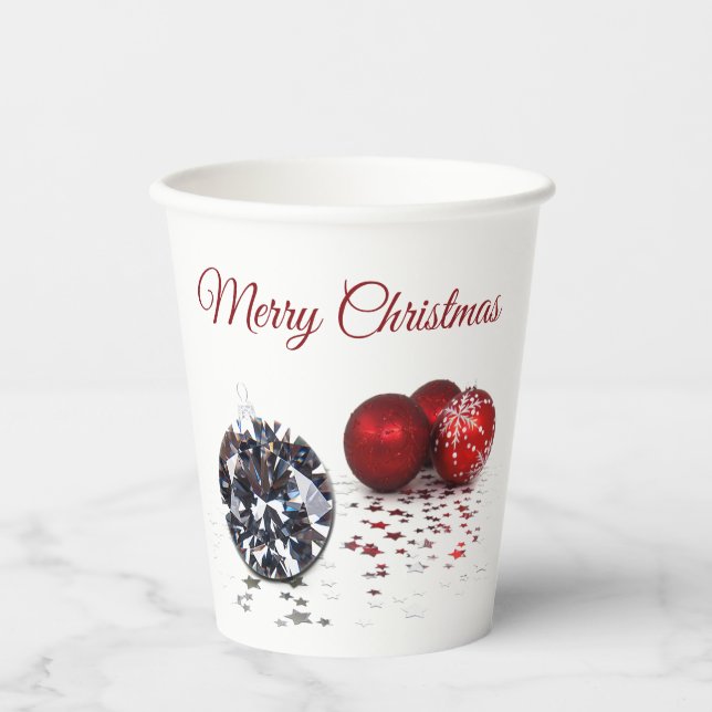 Elegante Diamond und Rote Weihnachtsschmuck Pappbecher (Vorderseite)