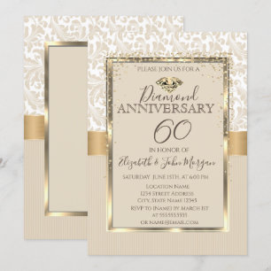 Elegante Diamonds Damask Rahmen Hochzeit Jahrestag Einladung