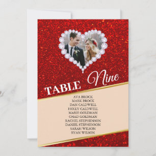 Elegante Diamonds Heart Foto Seating Chart Card Ca Einladung