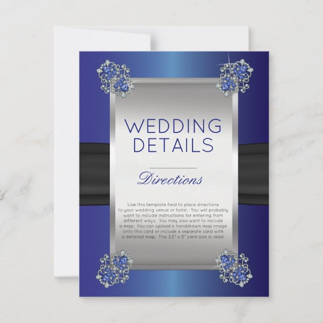 Elegante Diamonds Sapphire Wedding Details Beilage Einladung (Vorderseite)