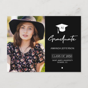 Élégante diplômée noir photo invitation de graduat