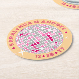 Elegante Disco Ball Rosa Rote Hochzeit Runder Pappuntersetzer