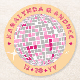 Elegante Disco Ball Rosa Rote Hochzeit Runder Pappuntersetzer