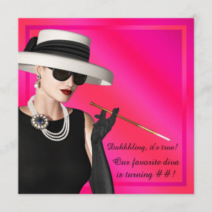 Elegante Diva Hot Pink Geburtstagsfeier Einladung