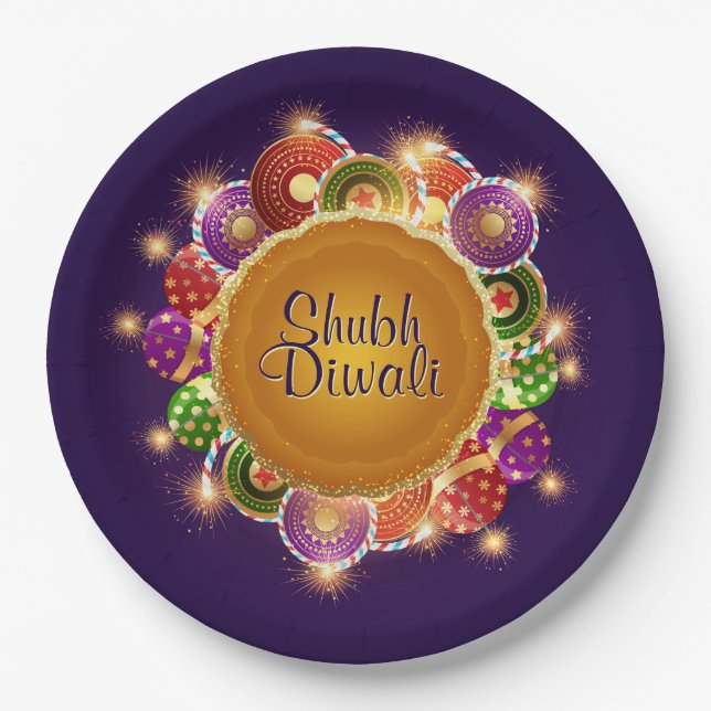 Elegante Diwali Farbenfrohe Feuerwerke Pappteller (Vorderseite)