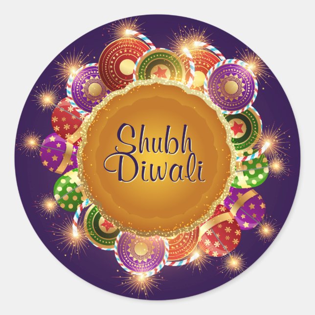 Elegante Diwali Farbenfrohe Feuerwerke Runder Aufkleber (Vorderseite)