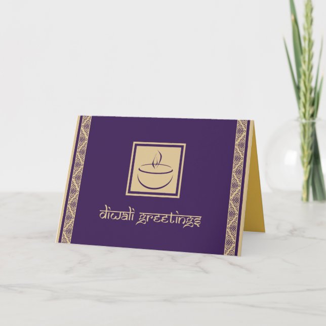 Elegante Diwali Gruß-Karte mit Deya Karte (Vorderseite)