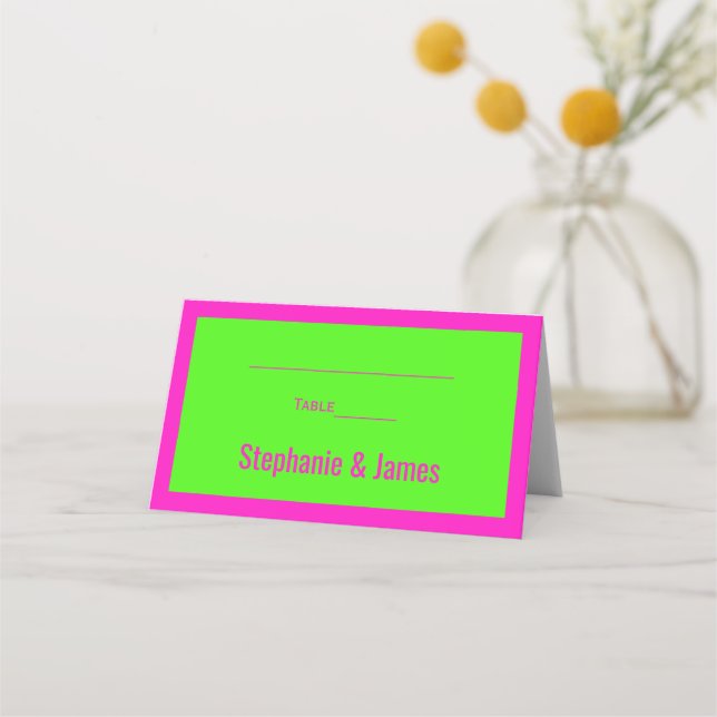 Elegante DIY-Farben kleben grün schockierend rosa Platzkarte (Vorderseite)