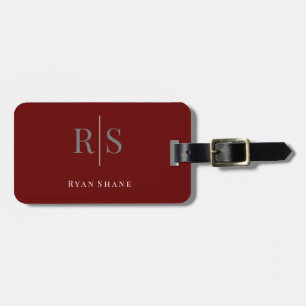 Elegante DIY Monogram & Name/Info, Deep Maroon/Gra Gepäckanhänger