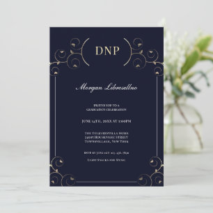 Elegante DNP Grad Gold Blue Graduation Party Einladung