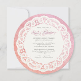 Elegante Doily-Babyparty-Einladung/rosa Koralle Einladung