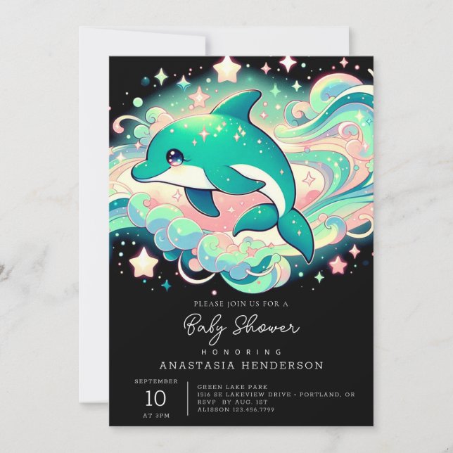 Elegante Dolphin Baby-Dusche Einladung (Vorderseite)