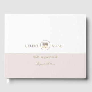 Elegante Doppelglücklichkeit Rosa Moderne Hochzeit Gästebuch