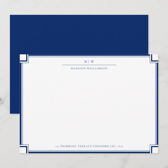 Elegante Doppelgrenzname Initials Korrespondenz Mitteilungskarte (Vorne/Hinten)