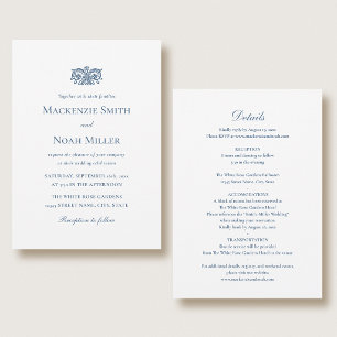 Elegante doppelseitige Hochzeitseinladung Blau Einladung