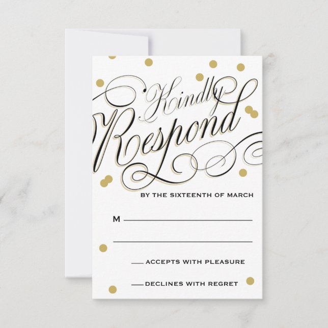 Elegante Dot Gold Reaktion RSVP Karte (Vorderseite)