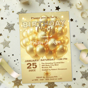 Elegante Dreamy Lights Gold Balloons Geburtstagspa Einladung