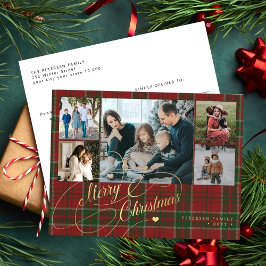 Elegante Drehbuch Merry Christmas 5 Foto rot karie Feiertagspostkarte